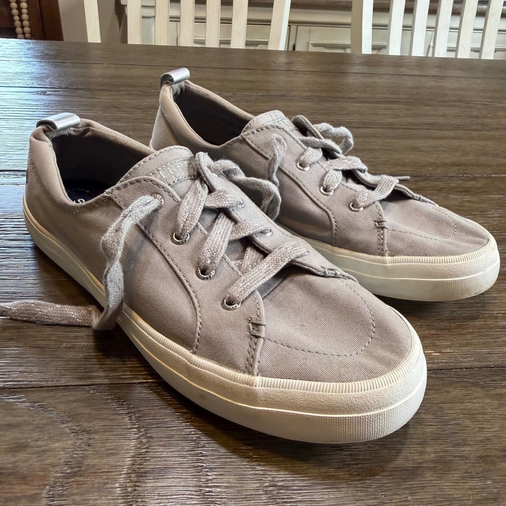 Sperry Crest Vibe Grey Canvas Metallic Sparkle Lace Sneakers STS83303 Womens 10